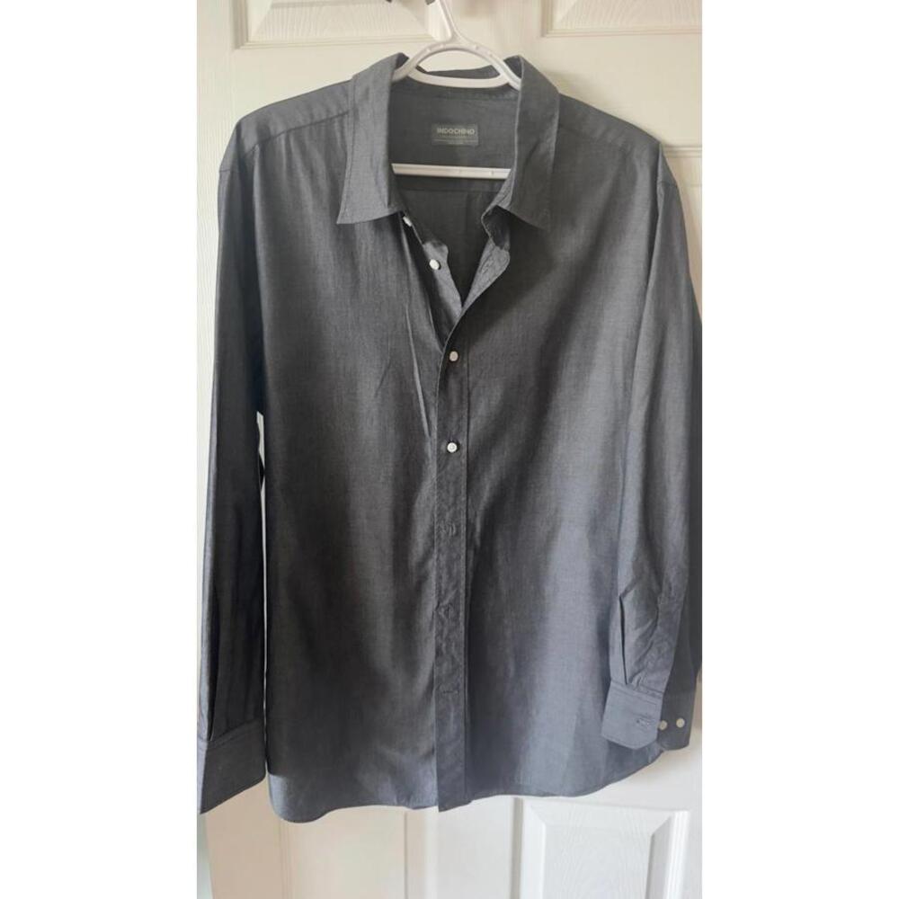 Indochino Gray Button-Up Shirt Size L 100%cotton